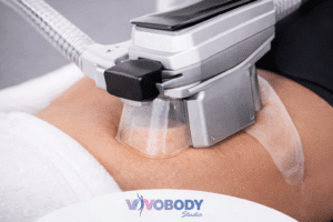 Cryolipolysis fat freezing applicator treating abdominal fat