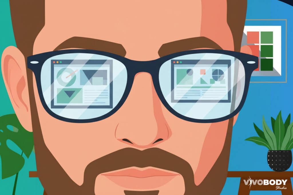 A computer screen reflected in a persons glasses