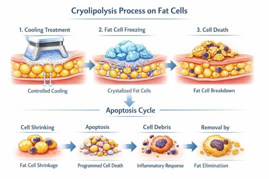 Scientific Diagram Showing Cryolipolysis Process On Fat Cells