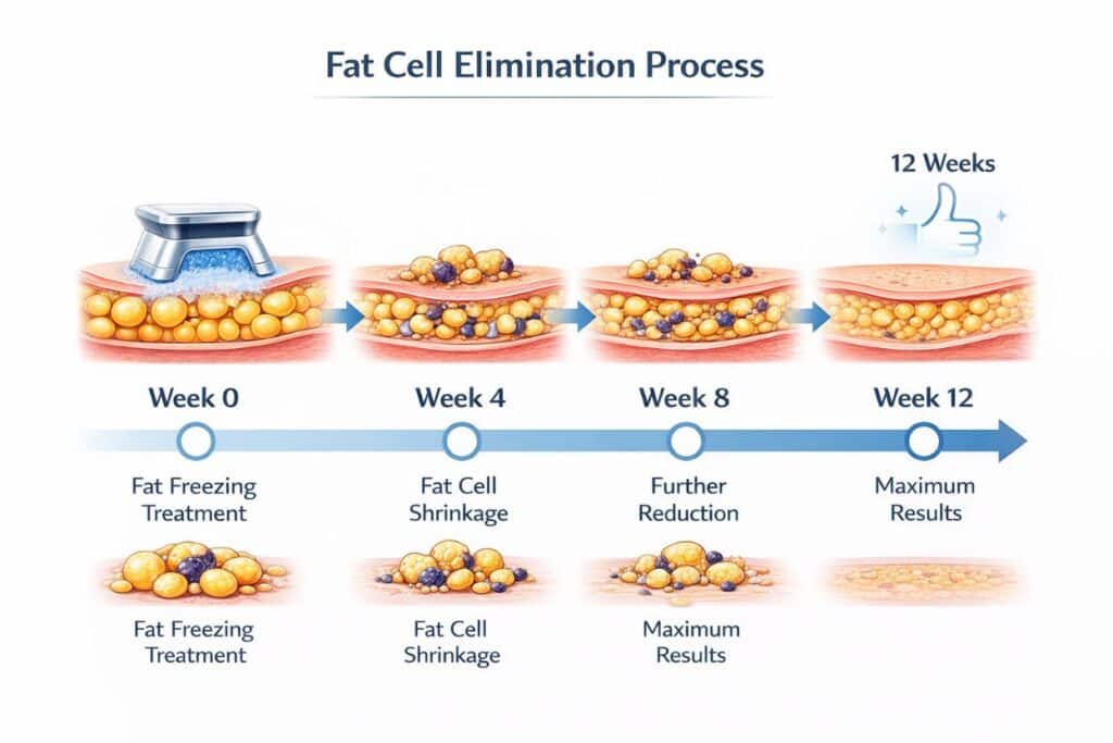 Timeline Infographic Showing Fat Cell Elimination Process Over Weeks
