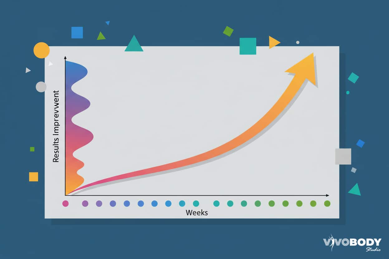 Abstract illustration of fat reduction results improving over time after cryolipolysis.