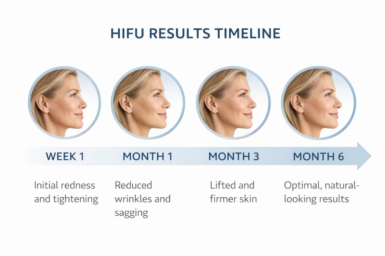 Results Timeline Infographic Showing Hifu Progression From Week To Month