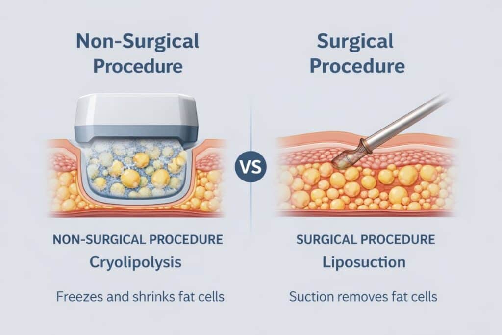 Side By Side Comparison Graphic Showing Non Surgical Vs Surgical Procedure