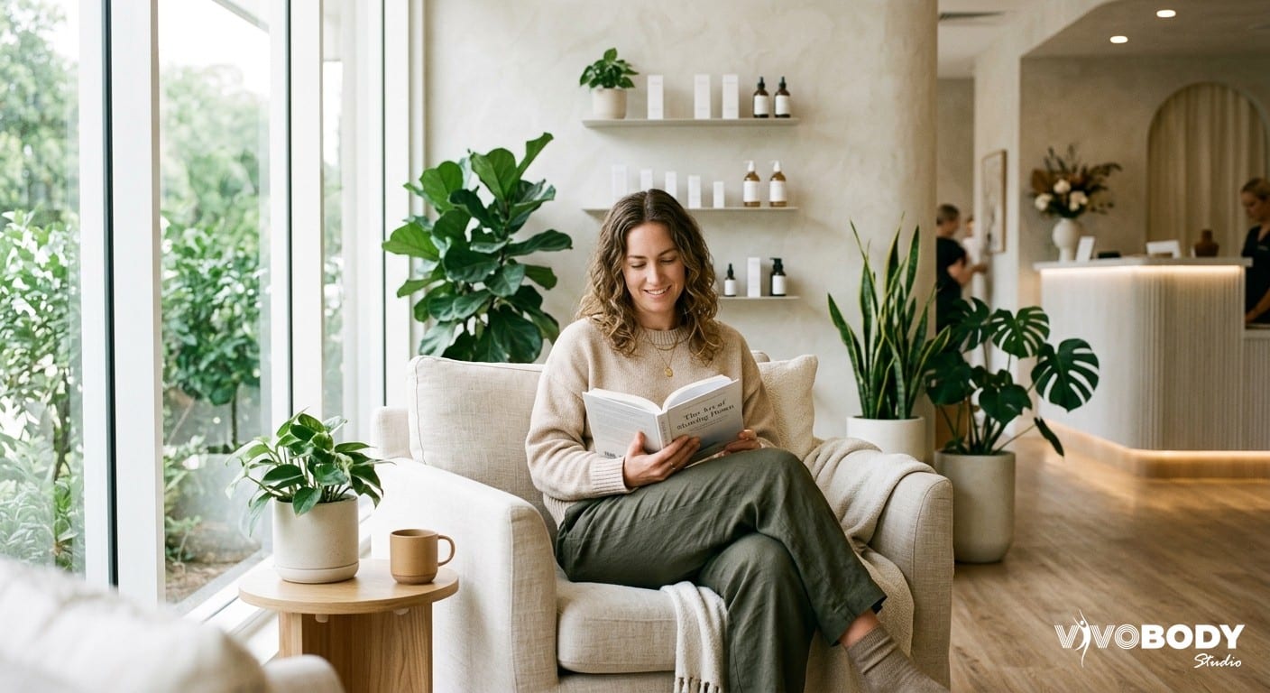 Woman relaxing in a calm modern clinic environment