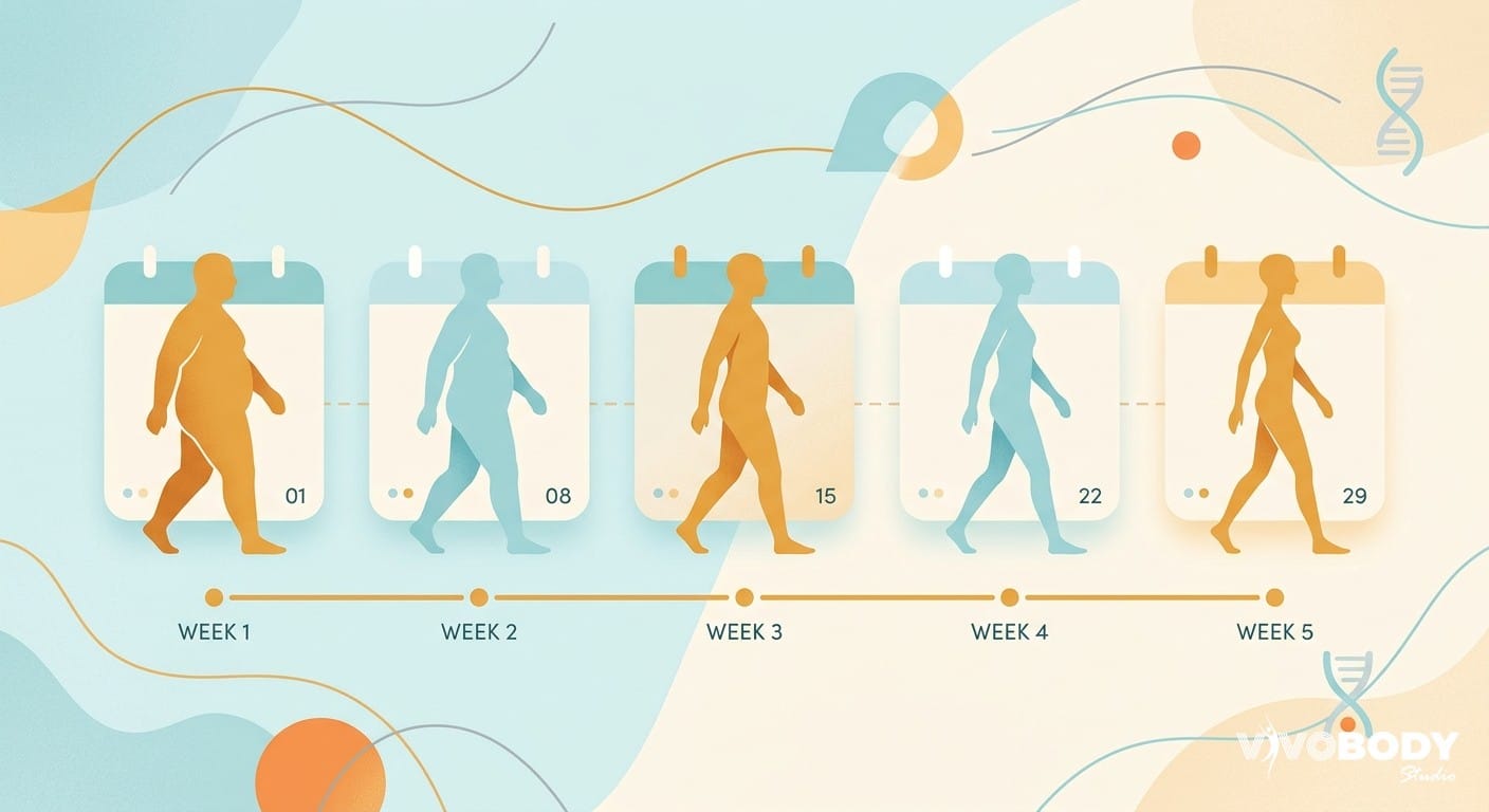 Illustration showing gradual fat reduction results over a 12-week period