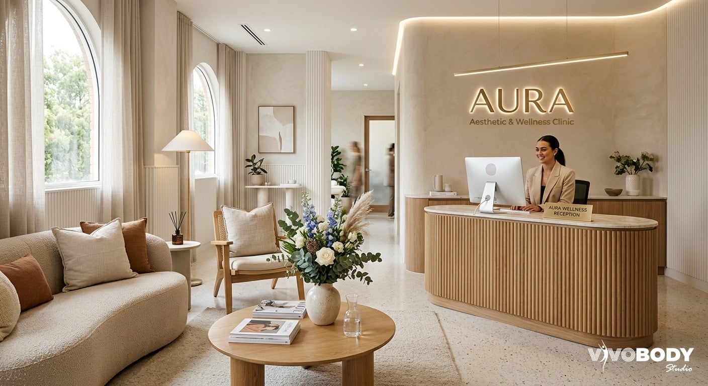 Modern aesthetic clinic interior with warm, welcoming design