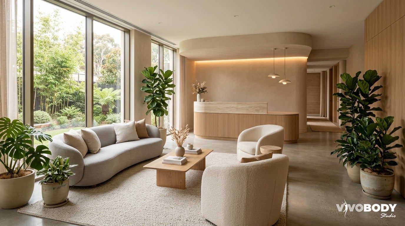 A welcoming modern clinic reception representing accessible, considered aesthetic care