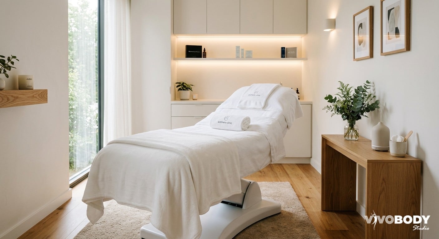 Modern aesthetic clinic treatment room prepared for non-surgical facial rejuvenation