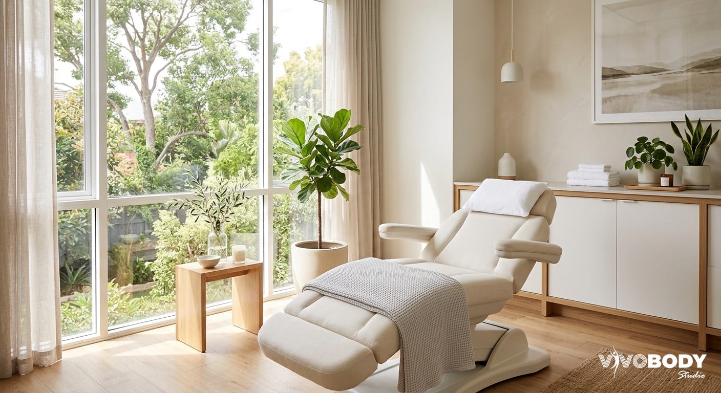 A welcoming modern clinic treatment room with soft natural lighting
