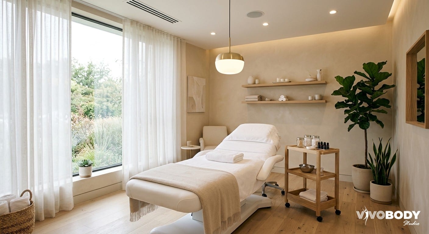 Modern UK aesthetic clinic treatment room set up for fat freezing
