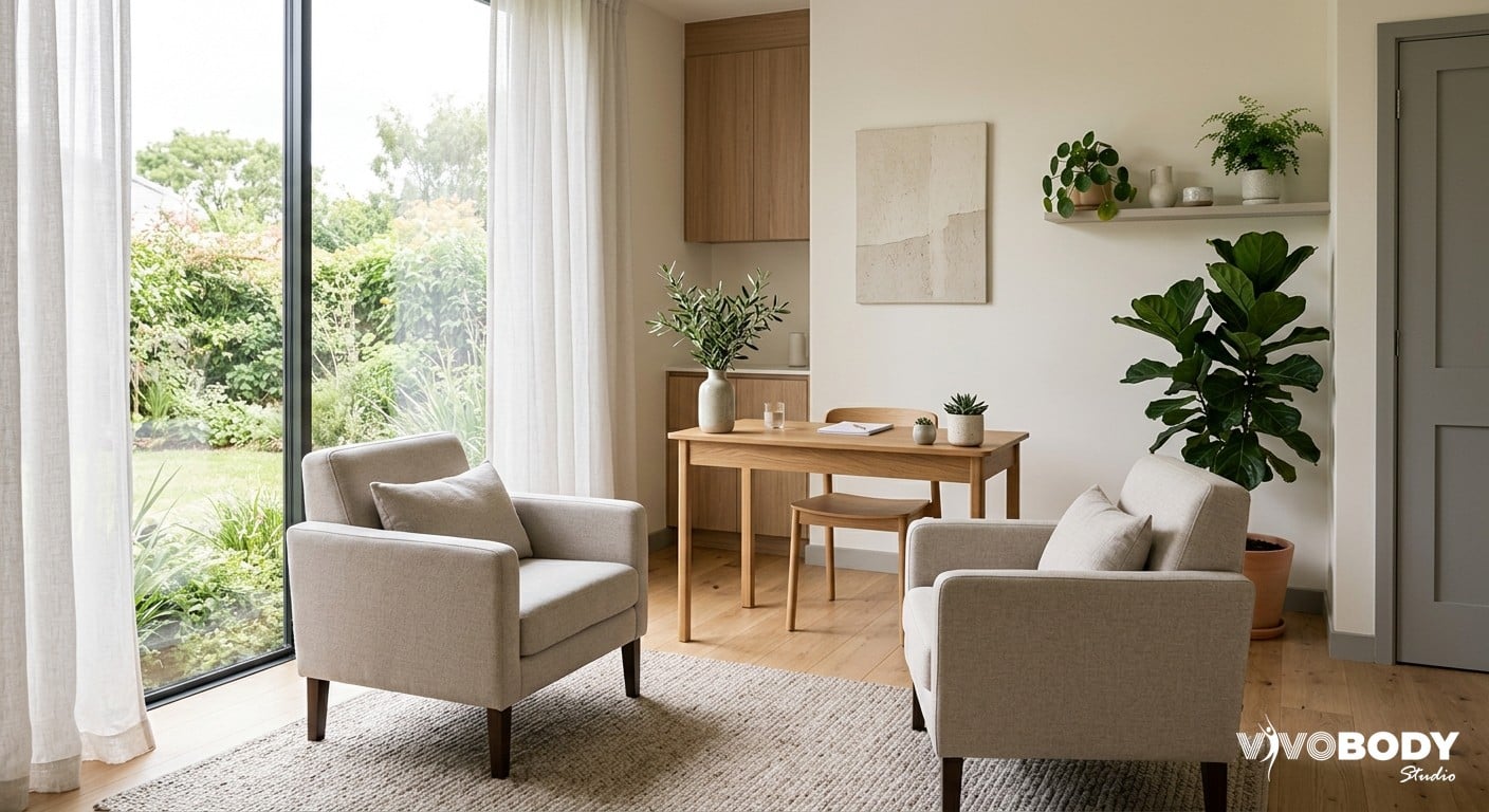 A calm modern consultation room used for discussing weight management and body contouring options