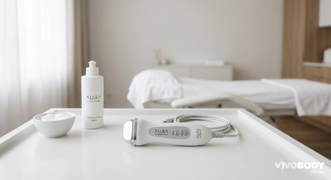 Ultrasound skin tightening device in a modern aesthetic clinic