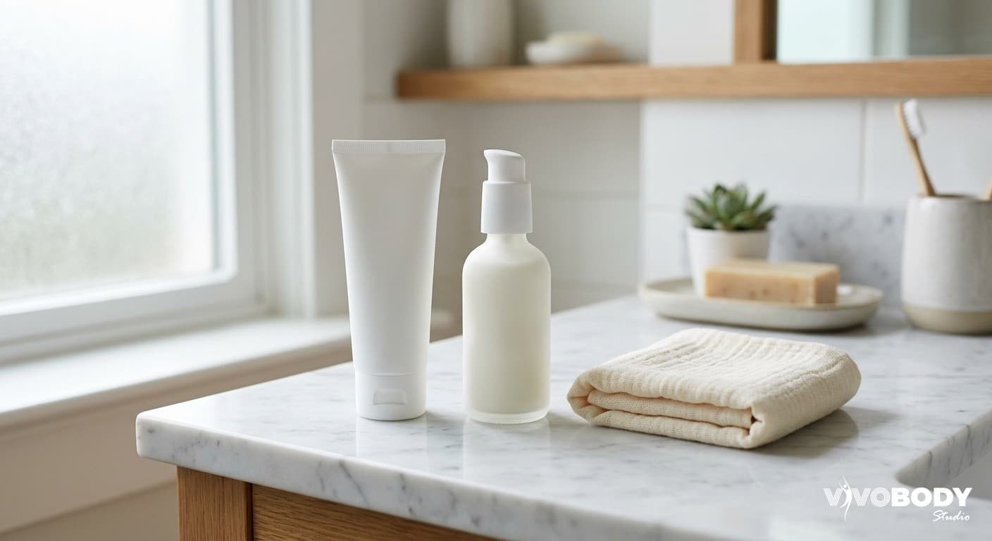 Gentle skincare and sun protection products arranged on a clean surface