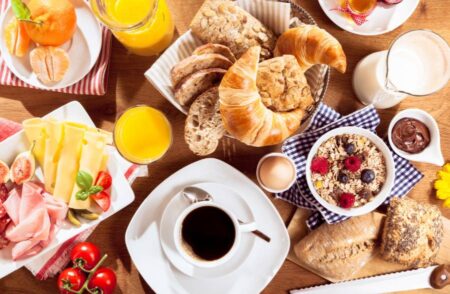 An Assortment of Breakfast Foods containing Amino Acids