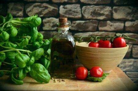 Mediterranean Basil Olive Oil Healthy Eat Tomatoes
