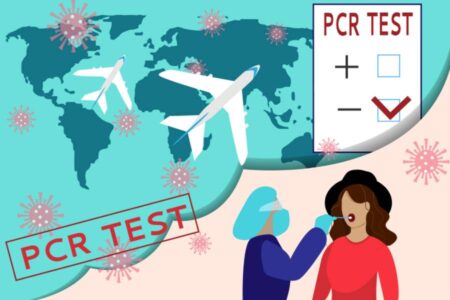 Illustration of PCR Test Being Done with a World Map in the Background