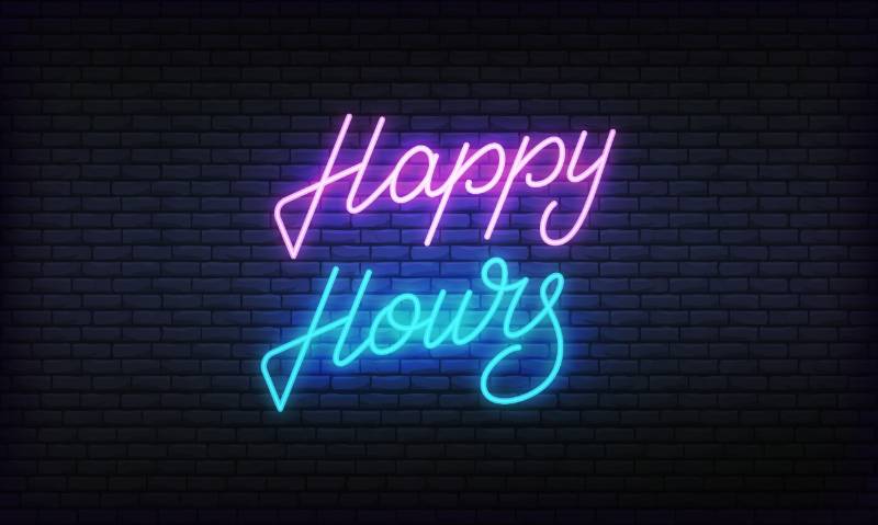 Neon Sign saying 'Happy Hours'