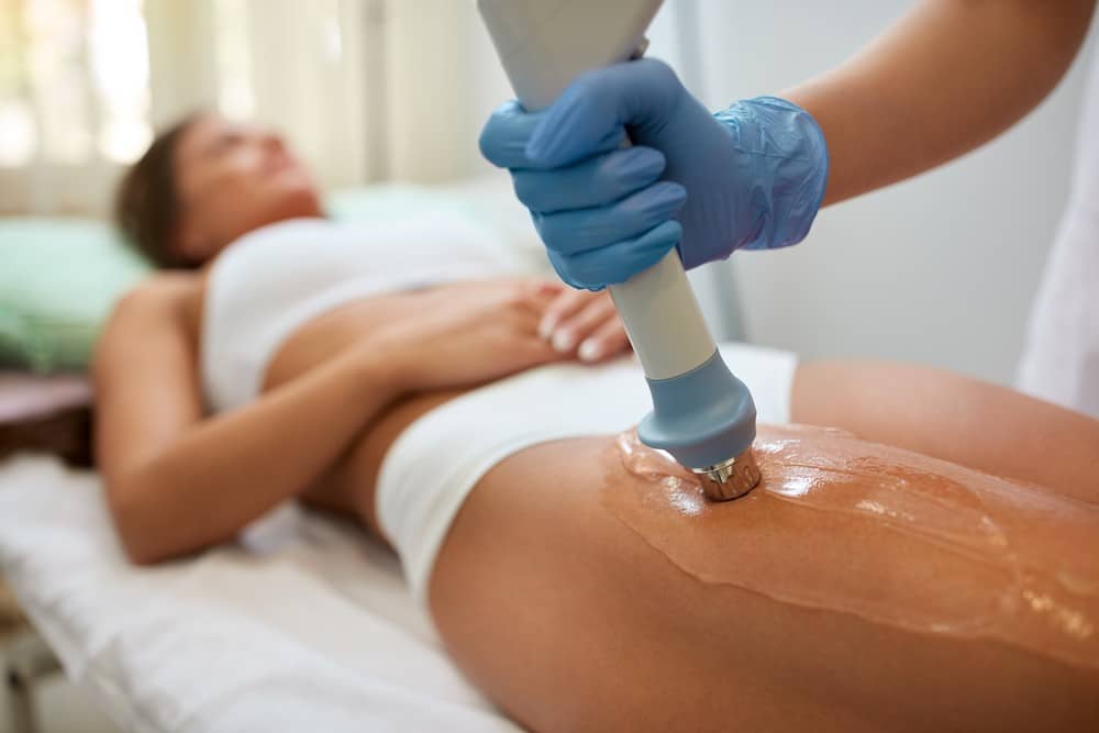 Ultrasound Cavitation being performed on the Outer Thigh