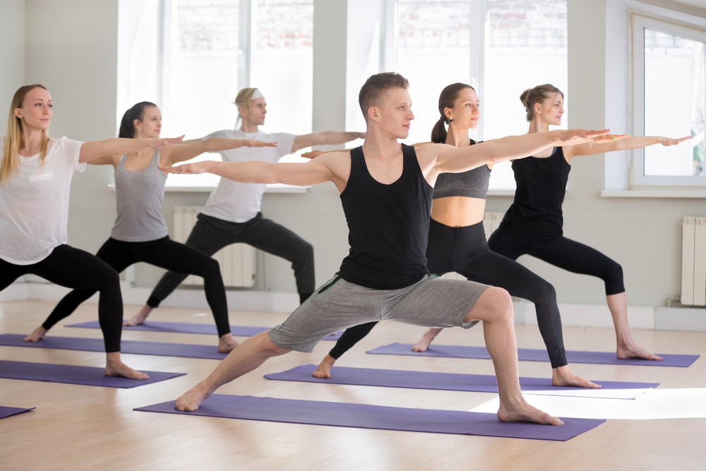 Group People Doing Yoga Room