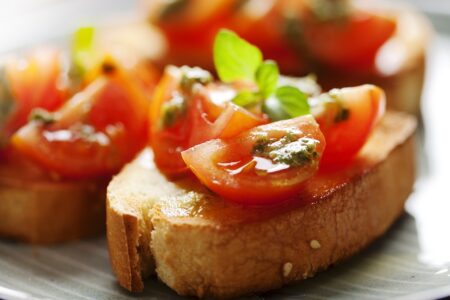 Plate Toasted Bread Topped Tomatoes