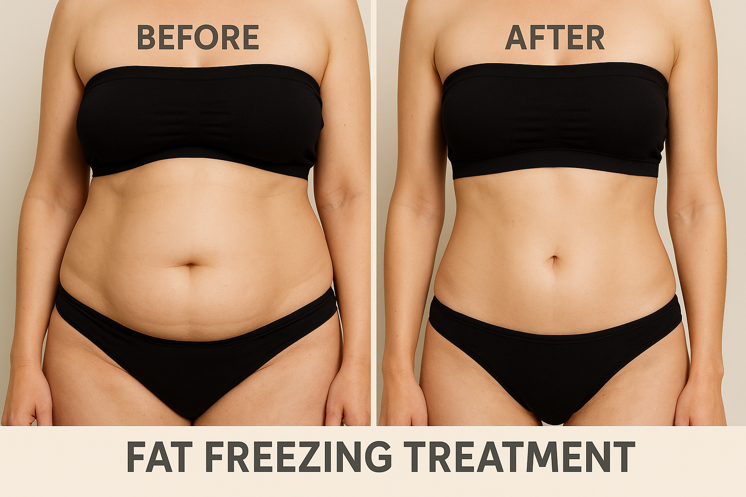 Fat freezing before and after showing visible tummy fat reduction.